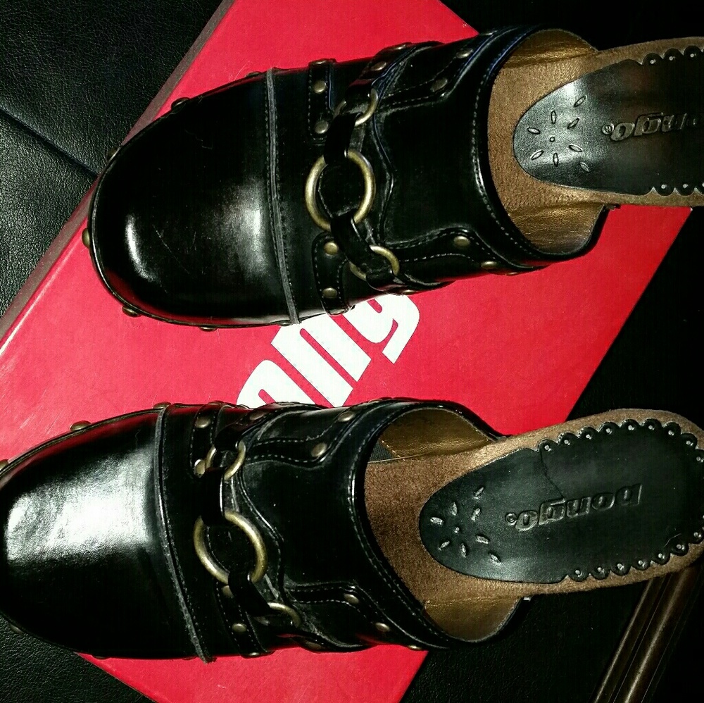 Black high heel clogs